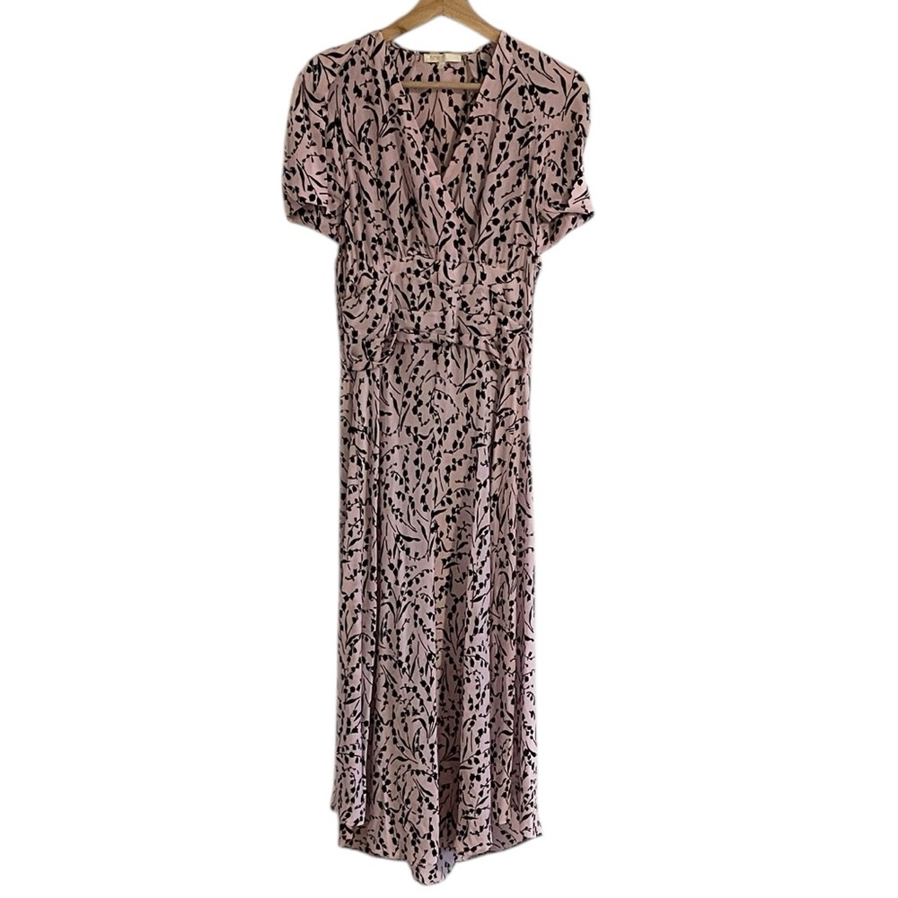 ✨Maje✨Rivara 100% Silk Floral Midi Dress sz Large Surplice Ruffle - Picture 6 of 15